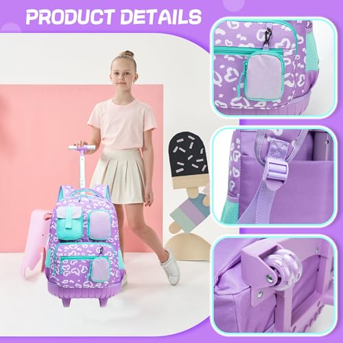 Meetbelify Rolling Backpack for Girls Boys Backpacks with Wheels Kids Carry on Luggage for Girls Boys - color: Girl Purple Love