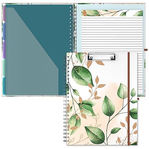 Hongri Clipboard Folio with Refillable Lined Notepad, 8.5 x 11 Folders with Storage 10 Pockets, Spiral Portfolio, Size 12.8x 9.7 in, Office & School Supplies, Cute Leaf - color: Cute Leaf