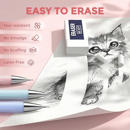 Nicpro 6PCS Cute Mechanical Pencil Set with Case, 0.7 mm Mechanical Pencils with 6 Tube HB Lead Refill, 3PCS Eraser, 9PCS Eraser Refill for School Supplies Student Writing, Drafting Drawing Sketching - style: 6 Pack (0.7mm)