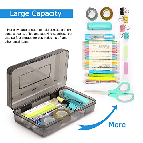 Tamaki 1 Pack Plastic Pencil Box Large Capacity, Black | Clear Boxes with Snap-tight Lid Stackable Design and Stylish Office Supplies Storage Organizer - color: Black