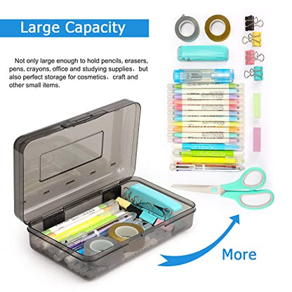 Tamaki 1 Pack Plastic Pencil Box Large Capacity, Black | Clear Boxes with Snap-tight Lid Stackable Design and Stylish Office Supplies Storage Organizer - color: Black