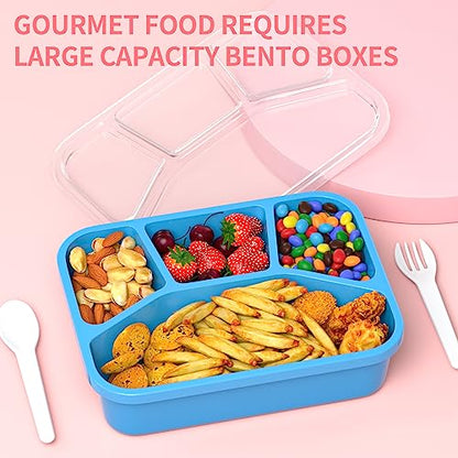 Bento Adult Lunch Box (4 pack), 4-Compartment Meal Prep Container with Transparent Cover, Reusable Lunch Containers for Kids, No BPA, Microwave/Dishwasher Safe (PP(Red/Green/Blue/Purple)) - color: PP(Red/Blue/Purple/Green)