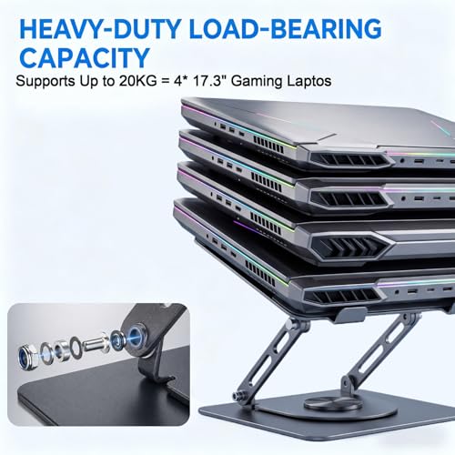 Leeboom Adjustable Laptop Stand for Desk, Ergonomic Height Adjustable Riser, 360° Rotating & Foldable, Ventilated Cooling, Fits Up to 17.3” Laptops (Including Gaming Laptops), Dark Silver - color: Gray