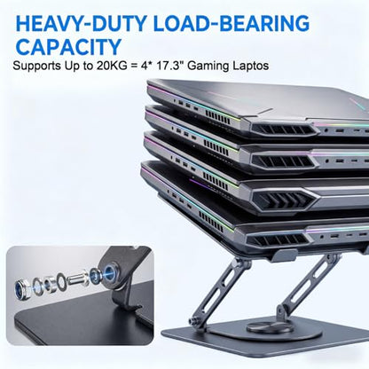 Leeboom Adjustable Laptop Stand for Desk, Ergonomic Height Adjustable Riser, 360° Rotating & Foldable, Ventilated Cooling, Fits Up to 17.3” Laptops (Including Gaming Laptops), Dark Silver - color: Gray