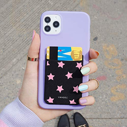 VANDEL Pocket – Stick-On Fabric Phone Wallet for Women, Cute Credit Card Holder, Stick On Back of Phone Fabric Sleeve for iPhone Pocket - color: Pink Stars
