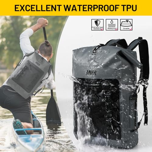 MIER Roll Top Waterproof Backpack Floating Dry Bag for Men Women | Heavy Duty Dry Sack, Cushioned Back, Multi-Pockets, Adjustable Chest Strap,For Kayaking Beach Boating Swimming Hiking Travel - color: Dark Gray