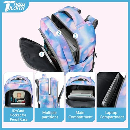 NEW TILAMI 18-Inch 6-Wheel Rolling Backpack for Kids, Purple Star | Lightweight Wear-Resistant Adjustable Shoulder Straps, Padded Back Support Top Handle School Travel - color: Purple Star