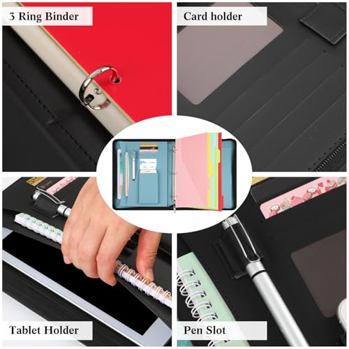 Gilprop 3 Ring Binder with Clipboard, 13.4"x11" Binder Padfolio,Black - color: Black