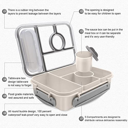 Amathley Bento Box Adult Lunch Box Kids,Lunch Containers for Adults/Kids/Toddler,5 Compartments Bento Lunch Box with Sauce Vontainers,Microwave & Dishwasher & Freezer Safe,BPA-Free (White) - color: White