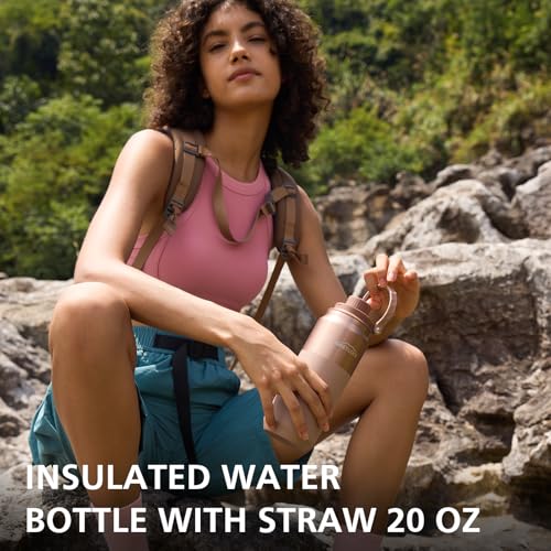 Greylock 20 oz Insulated Water Bottle with Straw Lid, Reusable Stainless Steel Sports Water Bottles with Foldable Handle, Leak Proof, Double-Wall Vacuum Insulation, 24 Hours Cold (Black) - color: Midnight Black, size: 20 Ounces