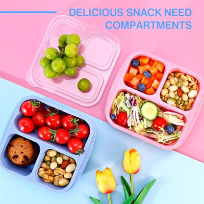 Rinwoc Bento Box [Portion Size], 3 Pack Snack Containers with 3 Compartments for Meal Prep & On-the-Go [School, Travel], Lunchable Container Reusable and BPA-Free - size: Small