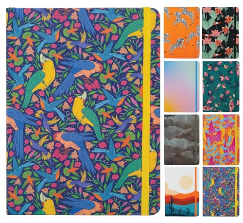 Beatrix & Luca College Ruled Notebook - A5 Journal – Lay Flat with Bookmark and Elastic Band - 160-Pages – 100 GSM Paper - Composition or Diary – Lined Pages - color: blue tropical birds