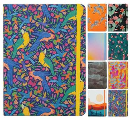 Beatrix & Luca College Ruled Notebook - A5 Journal – Lay Flat with Bookmark and Elastic Band - 160-Pages – 100 GSM Paper - Composition or Diary – Lined Pages - color: blue tropical birds