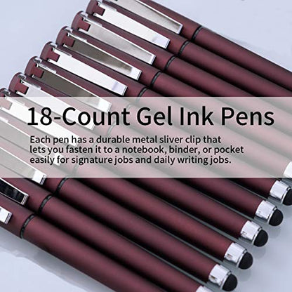 MiSiBao 0.7mm Black Ink Gel Ink Rollerball Pens 2 in 1 Medium Point Pens with Stylus Work Pen Smooth Writing for Office Black gel pen (Burgundy-18pack) - color: Burgundy-0.7mm-18pack