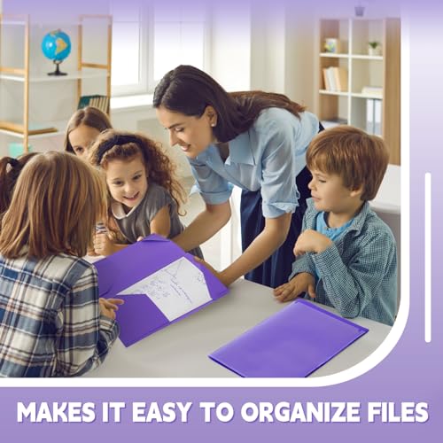 Henoyso 36 Pack Purple Plastic Folders with Clear Front Pockets Heavy Duty File Folders with 2 Pockets and Card Slot for Student Communication School Office Presentation Report - color: Purple