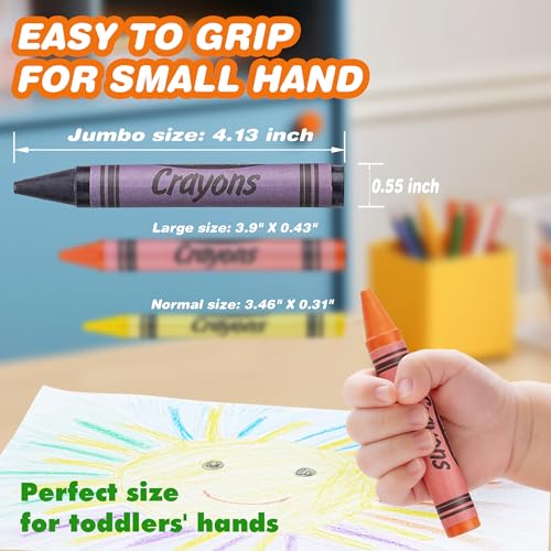 WOSWEL Super Washable Jumbo Crayons Bulk - 12 Packs With 8 Bright Colors, Non-Toxic Easy-Grip Fat Crayons for Toddlers Ages 1-3 2-4, Classroom Party Favor School Supplies