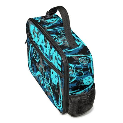 WOBAGMEN Game Lunch Box for Kids, Cute Insulated Lunch Bag for Boys Girls,Waterproof Lunch Box with Water Bottle Holder for Teens Adults Picnic Travel Back to School (Blue Game) - color: Blue Game