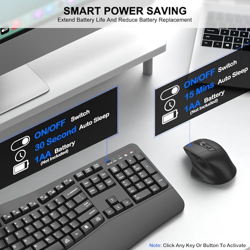 Wireless Keyboard and Mouse Combo, 2.4G Full Size Wave Keys Ergonomic Keyboard with Wrist Rest and 3-Level DPI Adjustable Wireless Ergonomic Mouse for Windows, Mac OS Desktop/Laptop/PC(Graphite) - color: Graphite