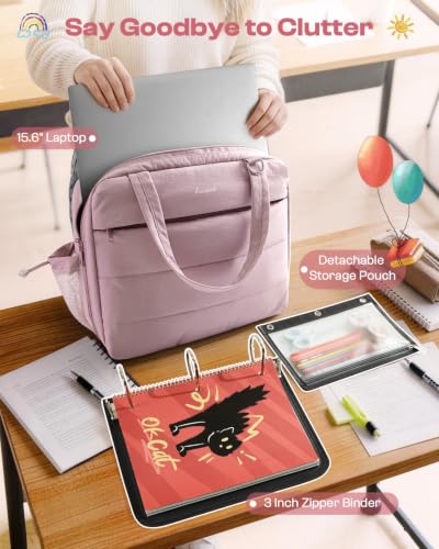 Puffer Zipper Binder 3 Ring with Pencil Pouch, 3" D-Ring Binder with Zipper and Shoulder Strap, 600+ Sheets Capacity Zip Up Binder with 15.6" Laptop Pocket, Binder Bag for School College Office, Pink - color: Pink