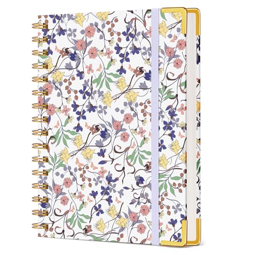 Cute Spiral Notebook Journal for Women, 160 Pages Lined Notebooks 5.75” x 8.38”, A5 Hardcover Spiral Journals with 100 GSM Thick Paper, College Ruled Notebook for Writing Work School, Purple Floral - color: Purple Floral, size: A5