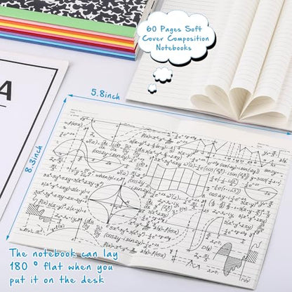 Fainne 100 Pack A5 Composition Notebooks Bulk College Ruled Composition Notebooks Marble Covers Notebook for Student Classroom Office Supplies 30 Sheet/60 Page(Multicolor Spine) - color: Multicolor Spine