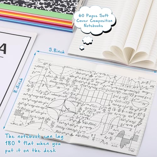 Fainne 100 Pack A5 Composition Notebooks Bulk College Ruled Composition Notebooks Marble Covers Notebook for Student Classroom Office Supplies 30 Sheet/60 Page(Multicolor Spine) - color: Multicolor Spine