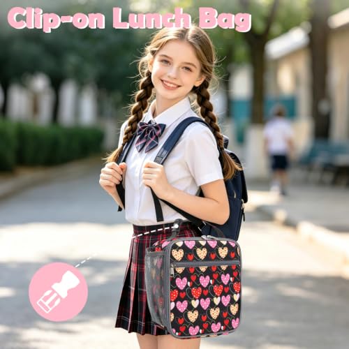 FlowFly Kids Lunch box Insulated Soft Bag Mini Cooler Back to School Thermal Meal Tote Kit for Girls, Boys, Heart - color: Heart