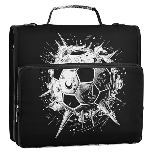 3 Ring Zipper Binder Soccer Ball Binders Bag with Shoulder Strap 500 Sheets Paper Organizer Trapper Keeper Documents Storage File Folder for School Office - color: A1262