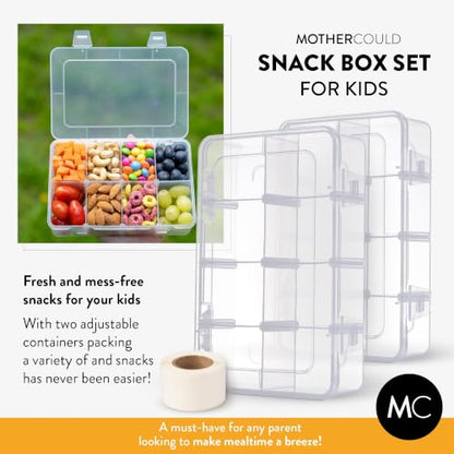 Snack Box Containers Set of 2-Reusable,100 Dissolvable Labels, 8 Adjustable Compartments, Dishwasher Safe, BPA-Free, Food Grade, Durable Design, PARENT TESTED PARENT APPROVED AWARD (2 Pack)(Clear) - color: Clear (New), size: Small