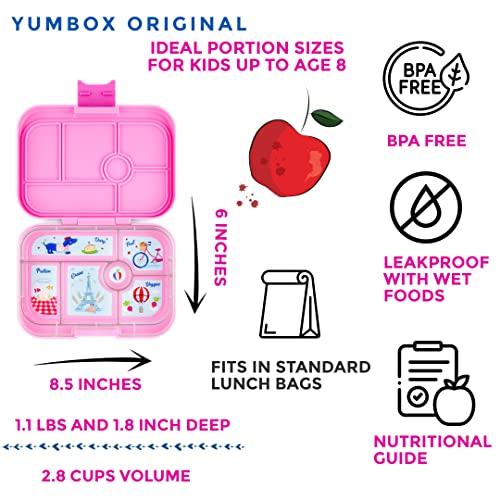 Yumbox Original Leakproof Bento Box, 6 Compartments, Power Pink | Built-In Dip Well | Easy-Open Single Latch | Removable Tritan Tray | Fits Most Lunch Bags | Dishwasher-Safe Tray - color: Power Pink Paris