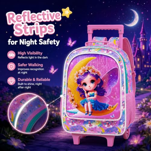 3PCS Kids Rolling Backpack, Girls Roller Wheels Bookbag, Wheeled Elementary School Bag with Lunch Bag - Mermaid - color: Moon Xn Zifa Roller