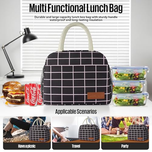 douyadady Lunch Bag Women/Men Lunch Box Women/Men (Black+Pink Blocks) | Spacious Lightweight Waterproof Sturdy Durable Great Value For Office Work School Picnic Travel - color: Black+Pink Blocks