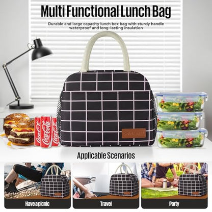 douyadady Lunch Bag Women/Men Lunch Box Women/Men (Black+Pink Blocks) | Spacious Lightweight Waterproof Sturdy Durable Great Value For Office Work School Picnic Travel - color: Black+Pink Blocks