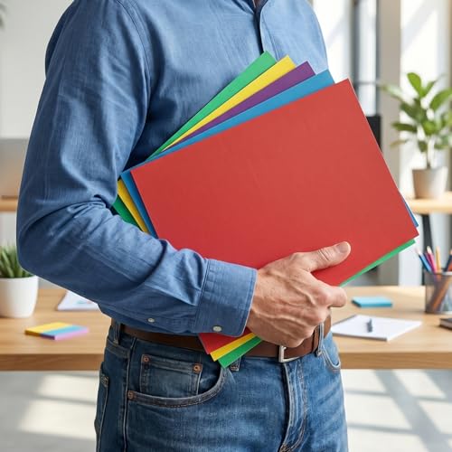 SUNEE Two Pocket Folders, 50 Pack File Folders with Business Card Slot, Textured Paper, Fit Letter Size Paper, Paper File Folder for School Office Home Business, Blue - color: Blue