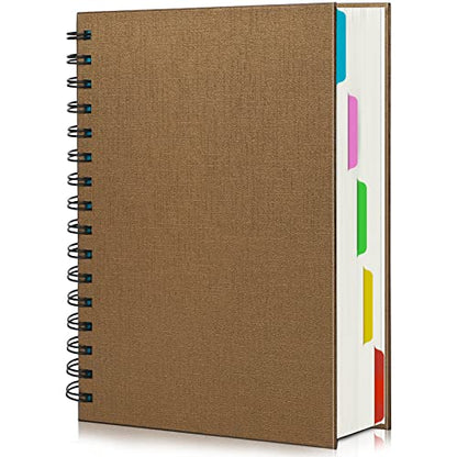 EUSOAR Notebook 5 Subject with Tabs, 1pcs A5 5.5"x8.3" Spiral College Ruled Writing Pad, 100GSM 120Sheets/ 240Pages of Lined Paper, Thick Hardcover, for Traveling Students, Office and Business, Kraft - color: Kraft, size: A5-1Pack