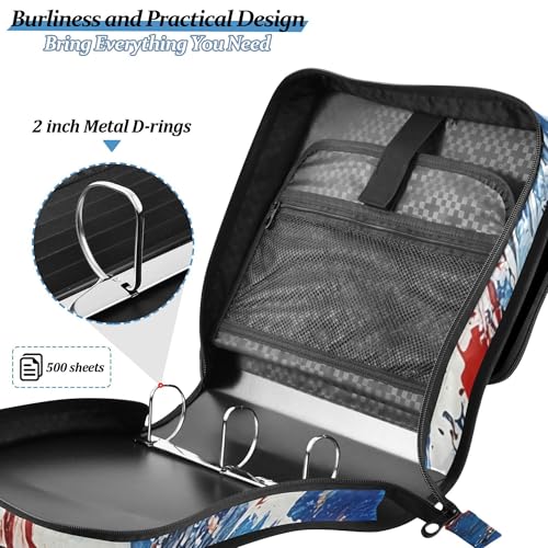 Baseball Zipper Binder with Shoulder Strap, 500 Sheets Capacity, Multiple Pockets 1.5Inch 3 Ring Zipper Binder - color: Baseball
