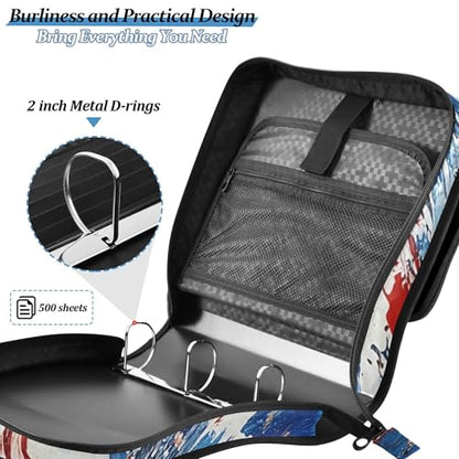 Baseball Zipper Binder with Shoulder Strap, 500 Sheets Capacity, Multiple Pockets 1.5Inch 3 Ring Zipper Binder - color: Baseball