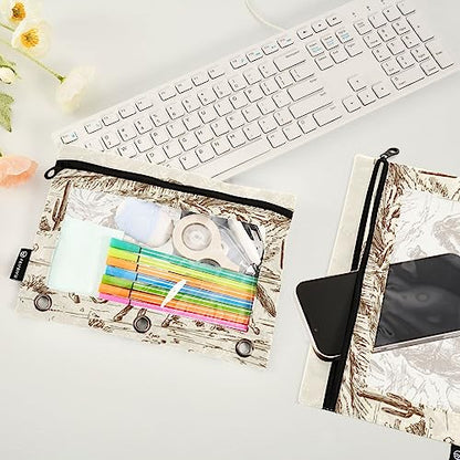Fisyme Western Desert Cowboy Pencil Pouch for 3 Ring Binder Pencil Case Pencil Bag Zipper Pouch with Clear Window for Office Supplies, 2 Pack - color: Multi-14