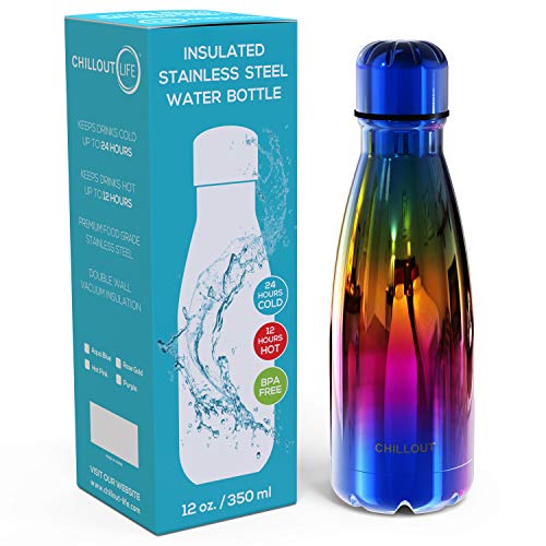 CHILLOUT LIFE 12oz Kids Insulated Stainless Steel Water Bottle, Leak Proof | Small Metal Water Bottle, Keeps Drinks Cold 24H & Hot 12H, Leak-Proof Screw Lid, Perfect for School, Travel & Sports - color: UV Rainbow