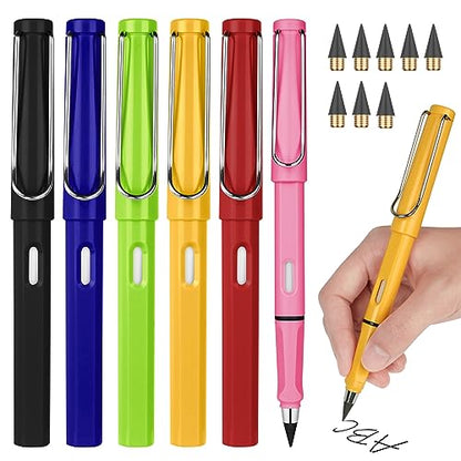 Ainiv Inkless Forever Pencil, 6 Sets with Eraser, Reusable with 6 Extra Nibs, Endless Pencil for Home Office School Supplies - color: 6 Sets Bright Color