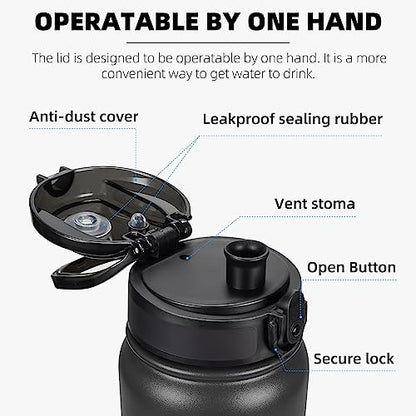 Fanhaw 32 oz Insulated Stainless Steel Water Bottle with Anti-Dust Chug Lid, Leakproof Vacuum Sports Bottle for Kids, Teens & Adults, Back to School Essentials (Black) - color: Black, style: 32 Ounces