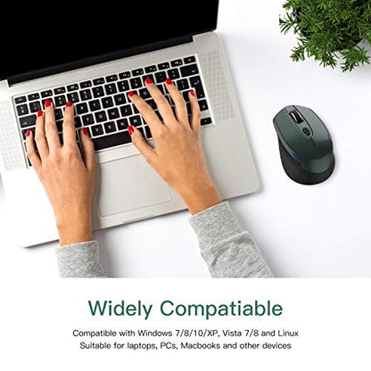 Cimetech Wireless Ergonomic Mouse, 2.4G Computer Optical, 6 Buttons, Silent With USB Receiver, 3 Adjustable DPI for Laptop, Desktop, Mac, PC - Dark Green - color: Green
