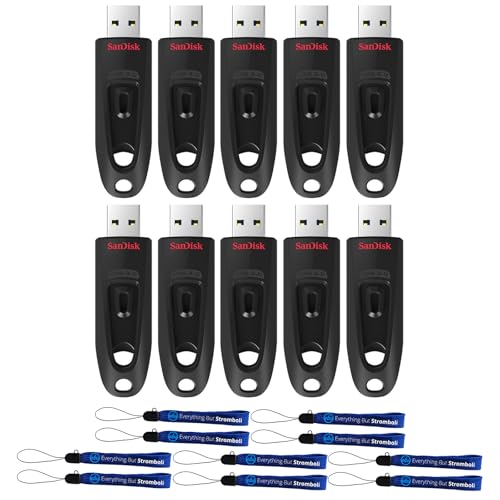 SanDisk Pack of 10 Ultra USB 3.0 32GB Type-A Flash Drives for Laptops, PCs | Works with Personal Computers and Most USB-A Devices (SDCZ48-032G-U46) Bundle with (10) Everything But Stromboli Lanyards