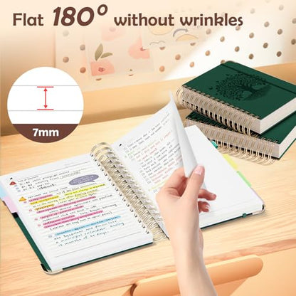 Hardcover Spiral Notebook, B5 Journal with Removable Dividers Tabs, 5 Subject Notebook College Ruled, 320 Pages 8"x10" Leather Notebooks for Work School Study, Lined Journal for Women, Dark Green - color: B5/Dark Green
