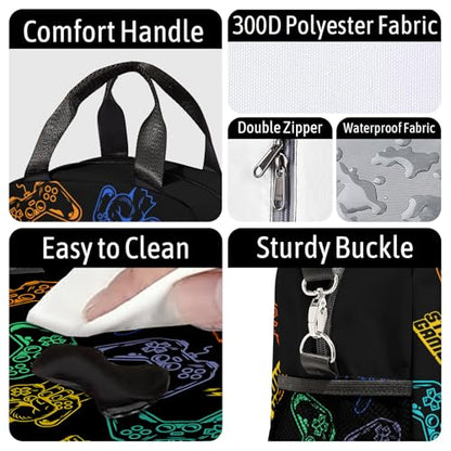 Game Lunch Bag Reusable Insulated Lunch Box Large Capacity Meal Tote for Kids Boys Girls Cooler Bag Waterproof Adjustable Shoulder Strap Gaming Lunch Tote for Work School Picnic Travel Hiking - color: Game03
