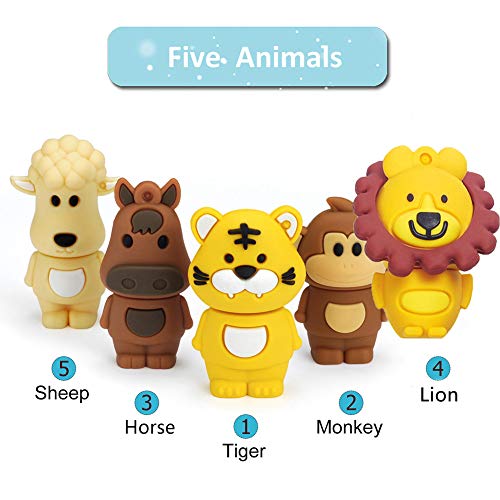 16GB USB Flash Drive Pack of 5 Pcs, BorlterClamp Cute Animal Pattern USB Drive Thumb Drive Memory Stick, Gift for Students and Children - color: Animal Pattern Lions 16GB*5