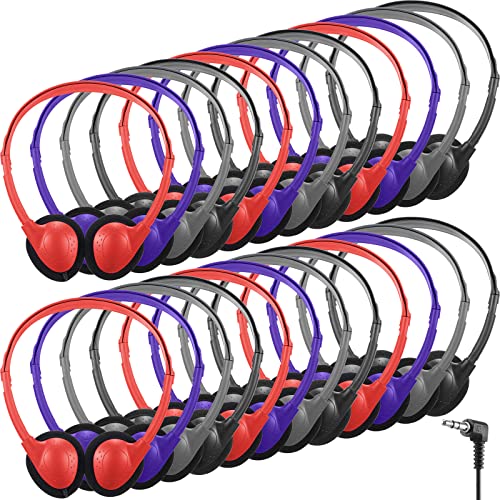 Konohan 12 Pack Headphones Bulk for School Student Classroom Set of Headphones Wire Headset Adjustable with 3.5 mm Jack for Adult (Red,Purple,Gray,Black) - color: Red, Purple, Gray, Black