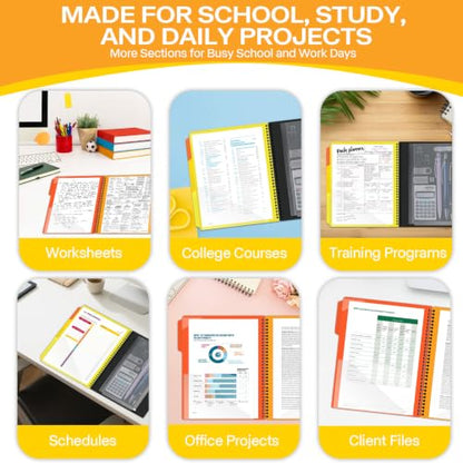 3 Pack 18 Pocket Poly Project Organizer with 9 Dividers, Heavyduty Folder with Customizable Front Cover, Metal Wire Binding Spine, Extra Zipper Pouch, Letter Size, Office Supplies - color: 18 Pockets, style: 3 Pack