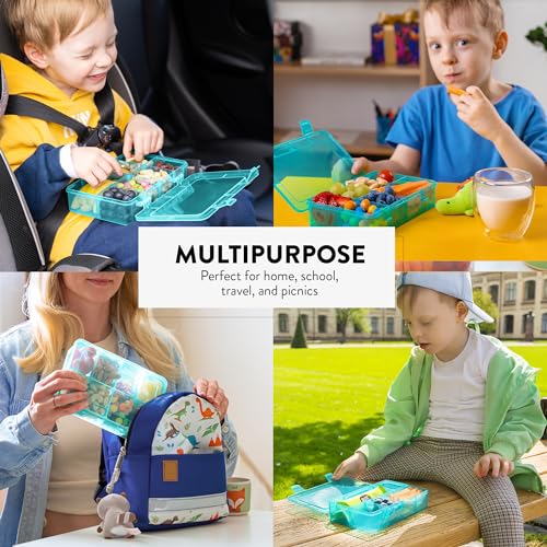 Snack Box Containers Set of 2-Reusable,100 Dissolvable Labels, 8 Adjustable Compartments, Dishwasher Safe, BPA-Free, Meal Prep Container, PARENT TESTED PARENT APPROVED AWARD (2 Pack) (Blue) - color: Blue, size: Small