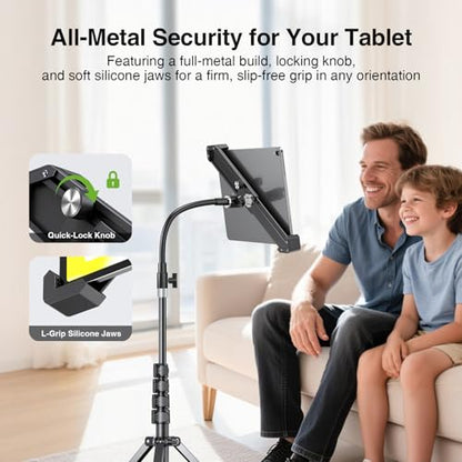 elitehood Diagonal iPad Tripod Stand, 72in Gooseneck Tablet Floor Stand | Quick Lock & Easy Use Diagonal iPad Holder, Heavy Duty Aluminum Tall iPad Stand for Pro 13 11, Mini, Air and 9-13" Tablets - size: 9–13" · Diagonal Clamp